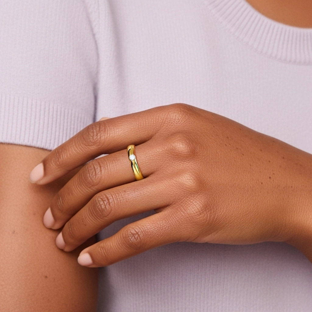 Wide Carved Moissanite Wedding Ring