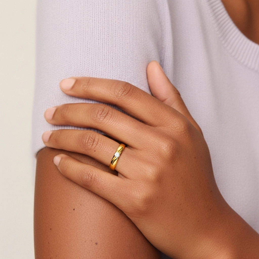 Wide Carved Moissanite Wedding Ring