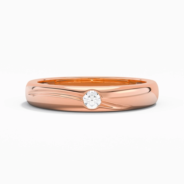 Wide Engrave Moissanite 14K Rose Gold Wedding Ring
