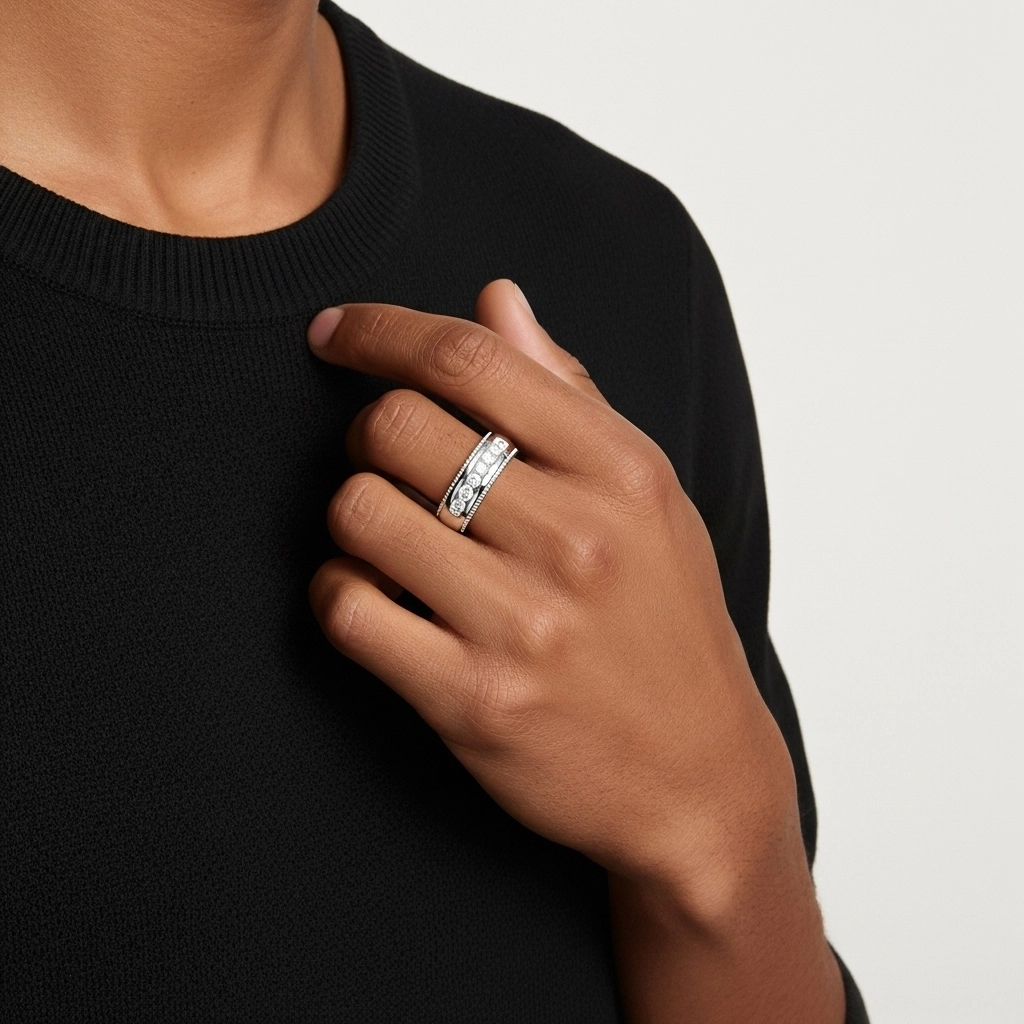 Large Rétro Crené Moissanite Alliance Bague de mariage