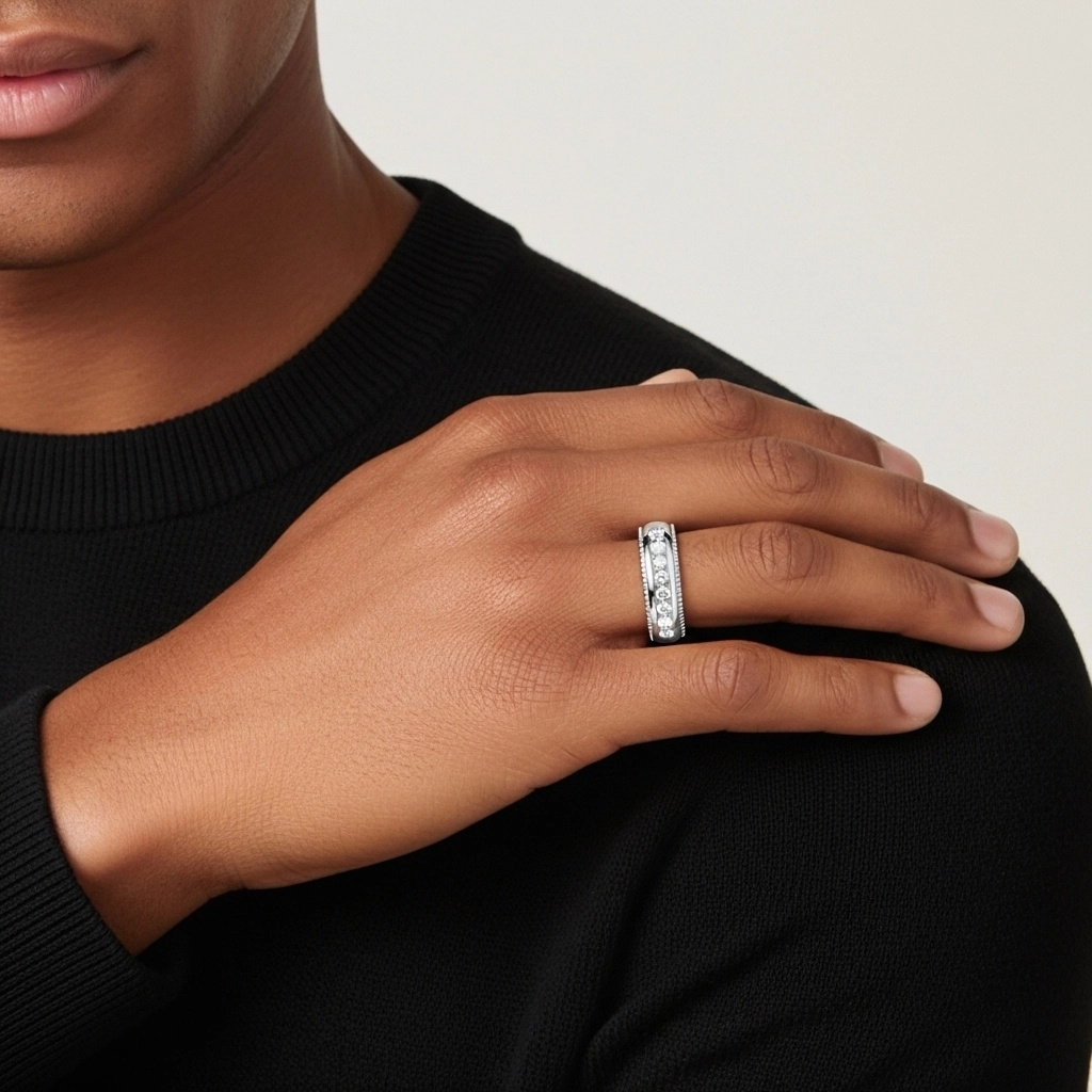 Large Rétro Crené Moissanite Alliance Bague de mariage