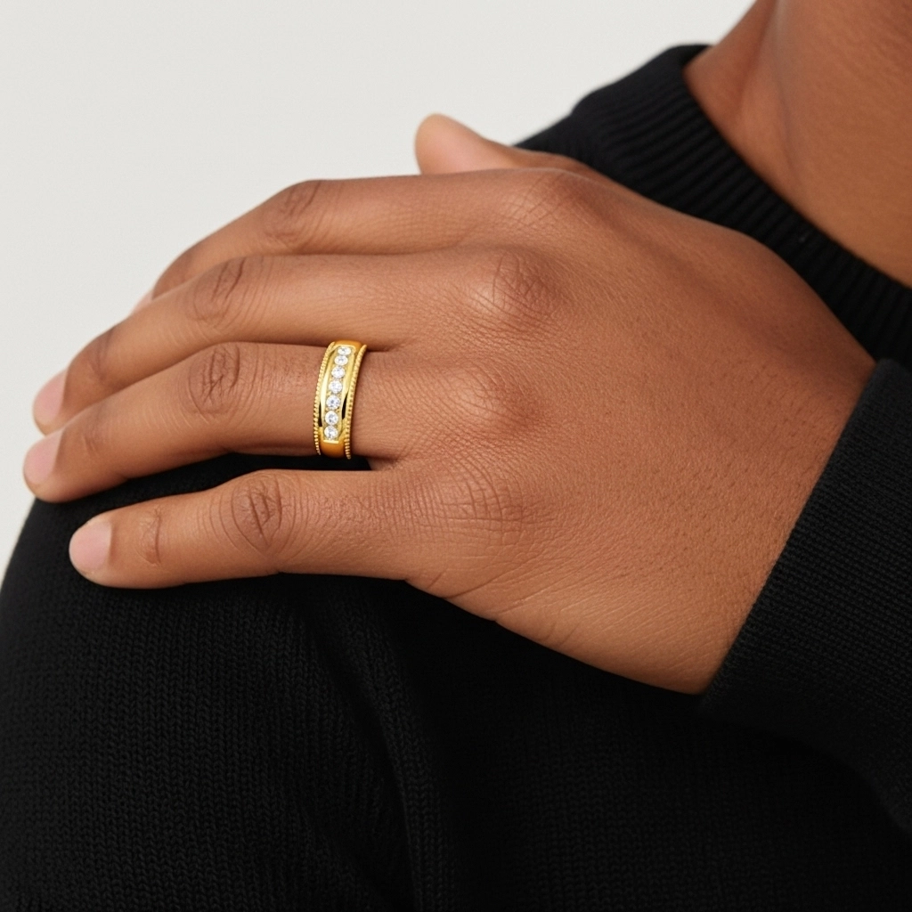 Large Rétro Crené Moissanite Alliance Bague de mariage