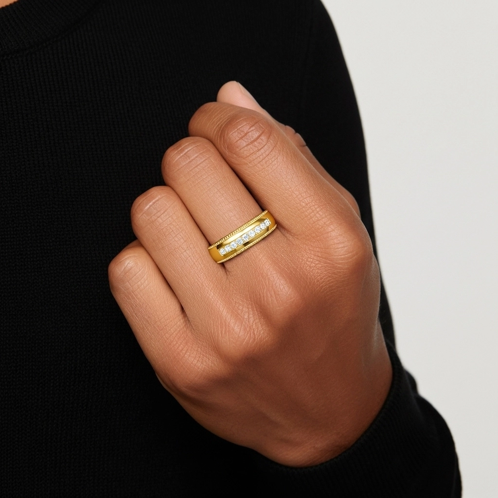 Large Rétro Crené Moissanite Alliance Bague de mariage