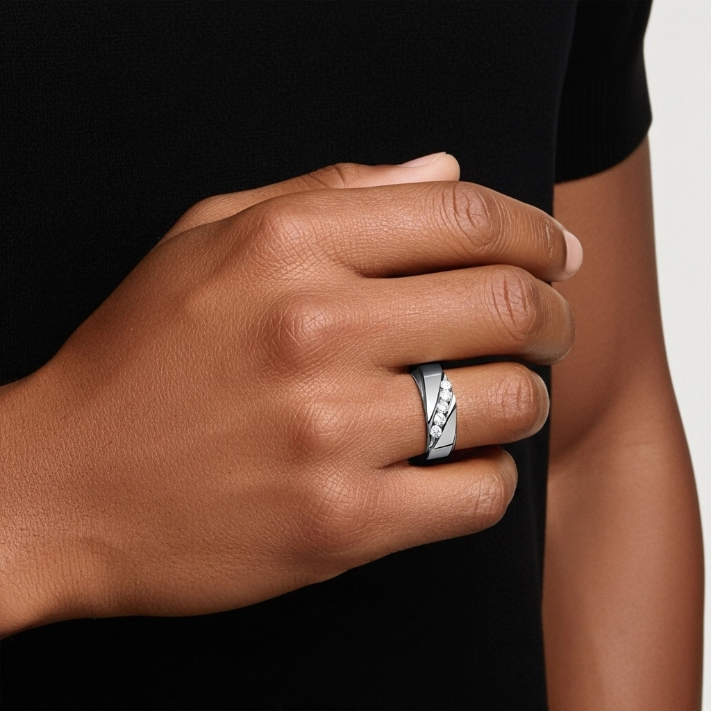 Wide Moissanite Wedding Band