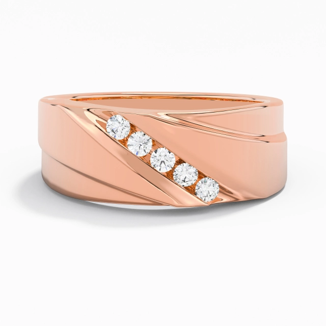 Wide Men Wedding Band Polish 14K Rose Gold