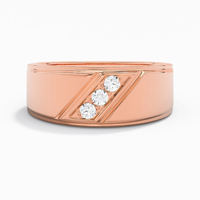 Wide Men Wedding Band Polish 14K Rose Gold