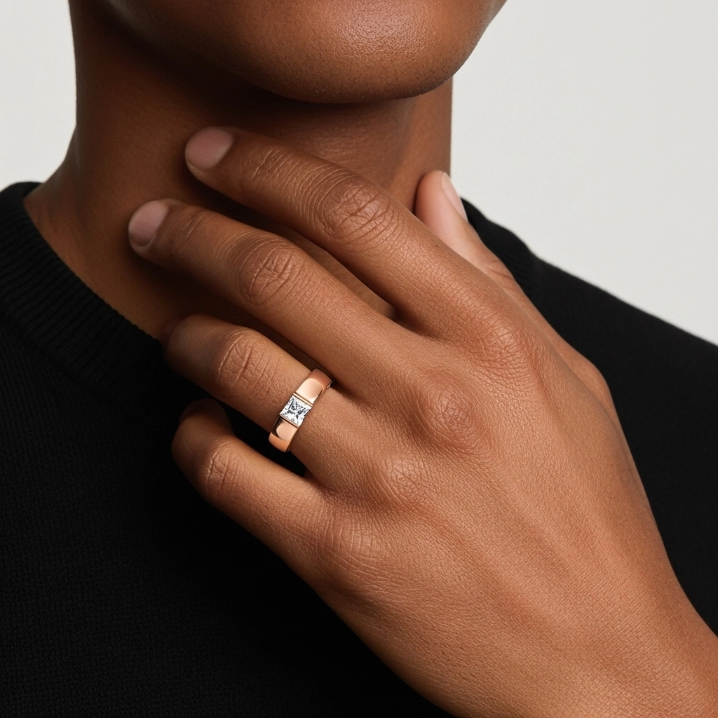 Wide Men 14K Rose Gold Wedding Ring