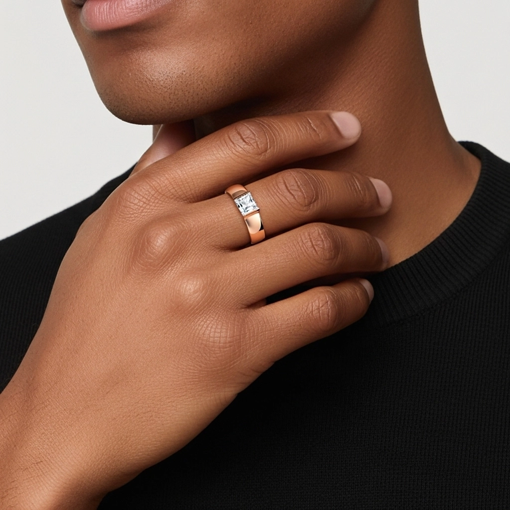 Wide Men 14K Rose Gold Wedding Ring