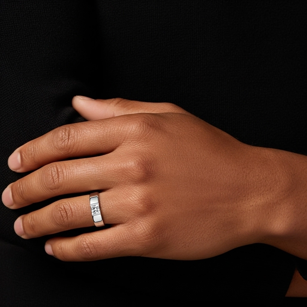 Wide Men 14K White Gold Wedding Ring