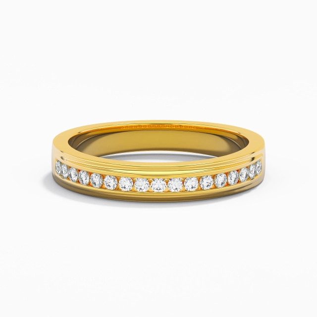 Classic Men Wedding Band 18K Yellow Gold Groove 925 Sterling Silver