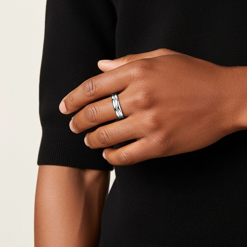 Simple Sculpté Hommes Or blanc 18 carats Alliance