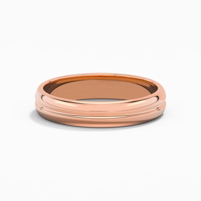 Simple Carved Men Wedding Band Groove 14K Rose Gold