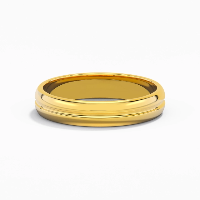 Simple Carved Men Wedding Band Groove 14K Gold