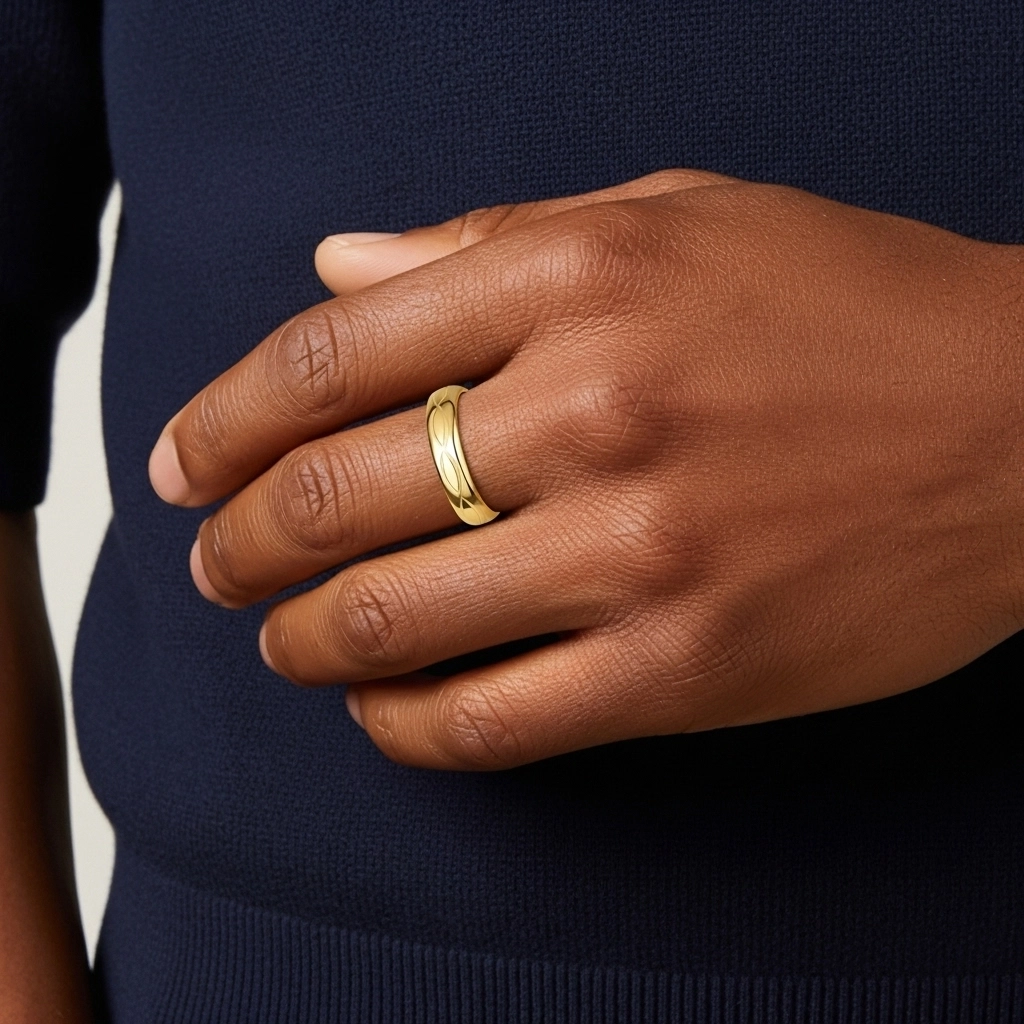 Simple Carved Infinity Men 14K Gold Wedding Band