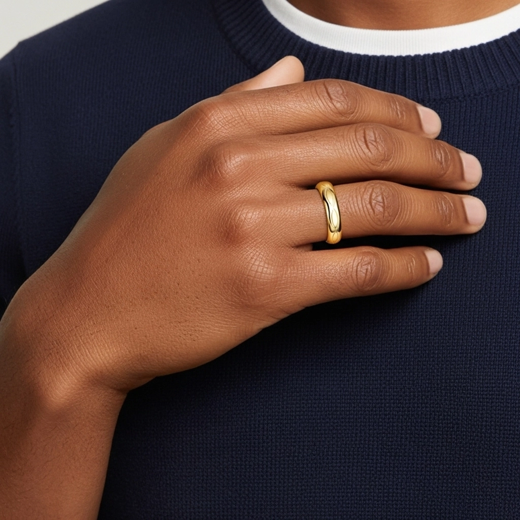 Simple Carved Infinity Men 14K Gold Wedding Band
