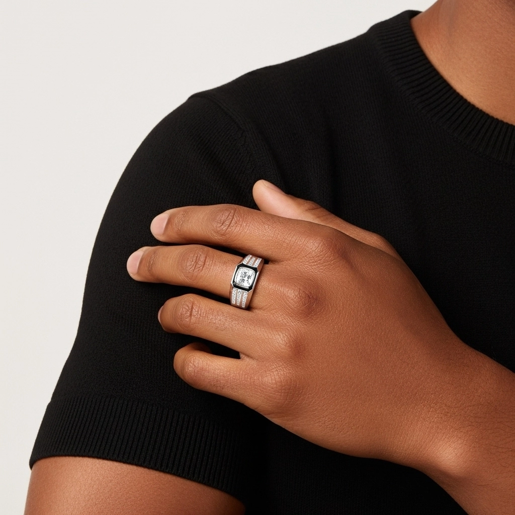 Vintage Wide Cubic Zirconia Wedding Band Wedding Ring