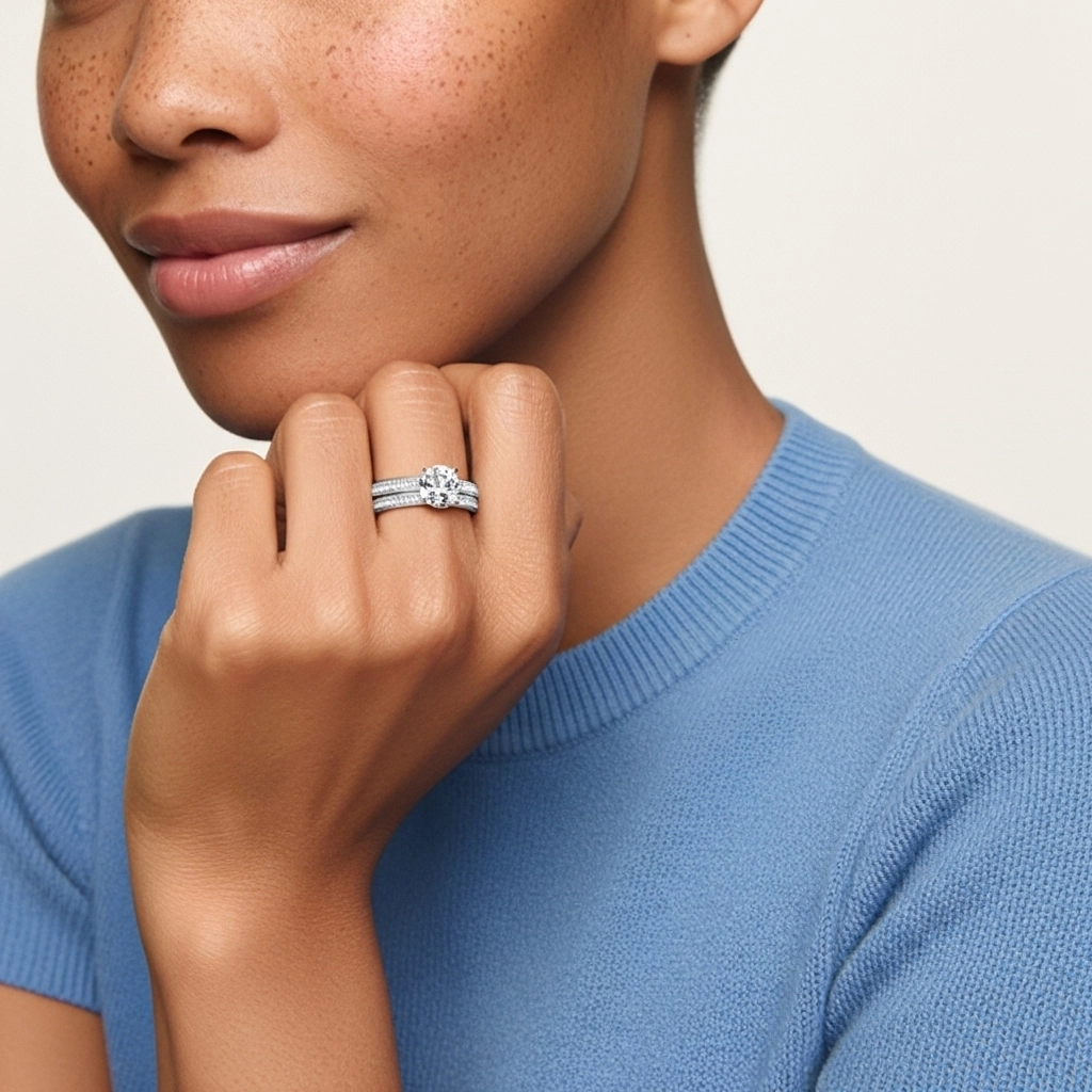 925 Sterling Silver Moissanite Bridal Set