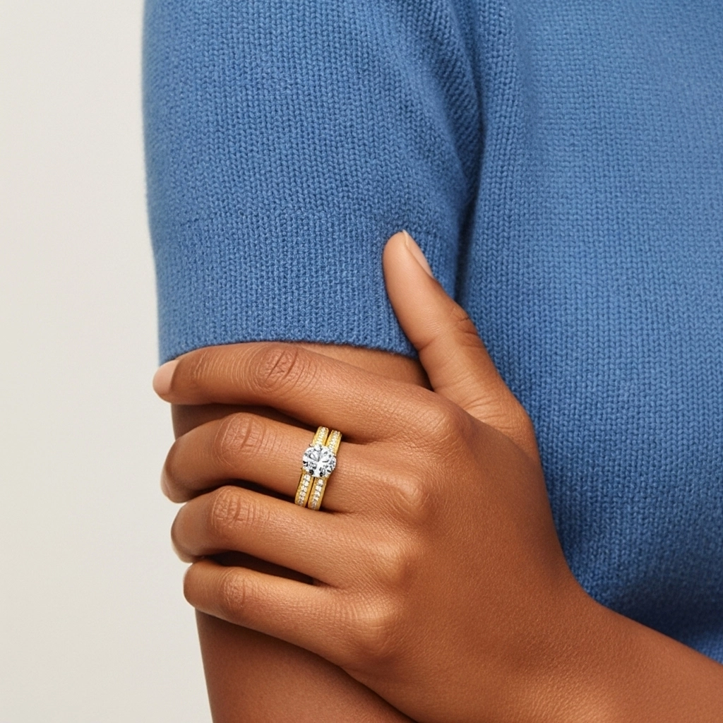 Oro 14K Moissanita Conjunto Nupcial