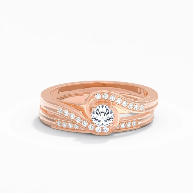 Argent sterling 925 Pavé Ensemble nuptial Placage Or rose 18 carats Délicat Rond Moissanite 1.00ct Tige de Contournement Argent sterling 925 Pavé Ensemble nuptial Placage Or rose 18 carats Délicat Rond Moissanite 1.00ct Tige de Contournement