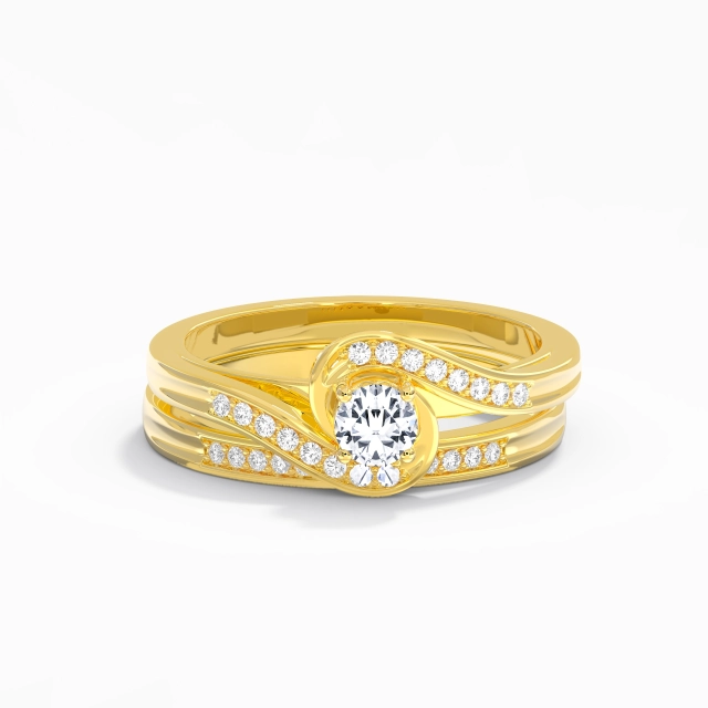 Or 14 carats Pavé Ensemble nuptial Polonais Délicat Rond Moissanite 1.00ct Tige de Contournement