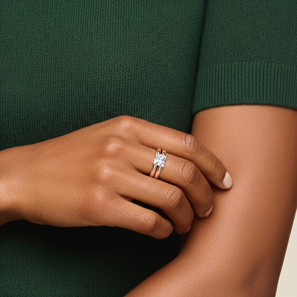 Or rose 18 carats Moissanite Ensemble nuptial