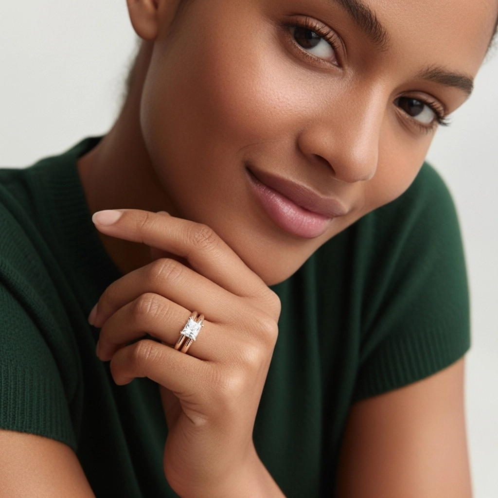 Or rose 18 carats Moissanite Ensemble nuptial