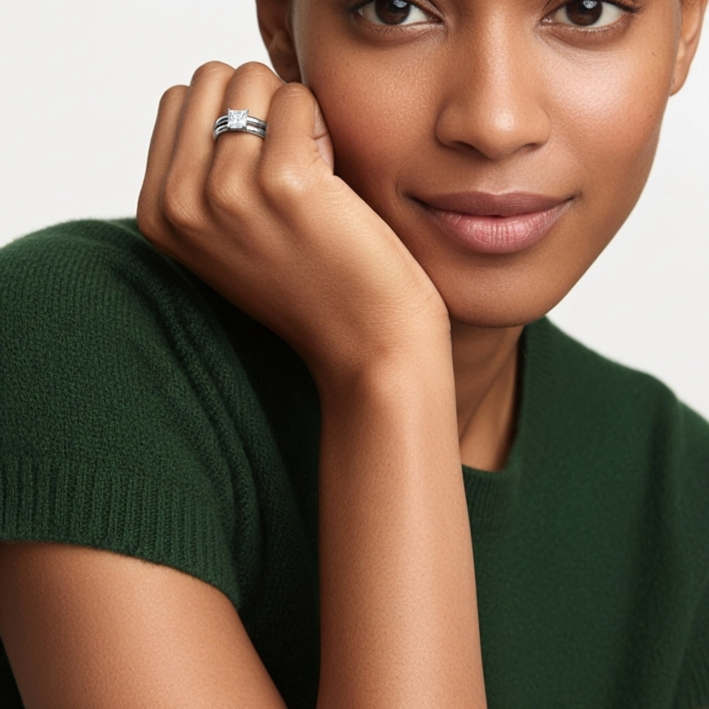 Or blanc 14 carats Moissanite Ensemble nuptial