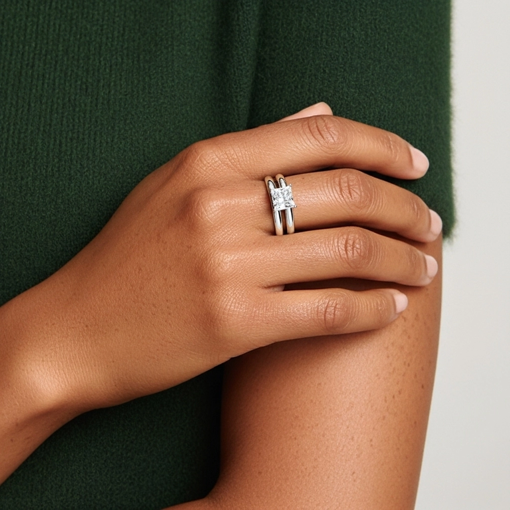 Or blanc 14 carats Moissanite Ensemble nuptial