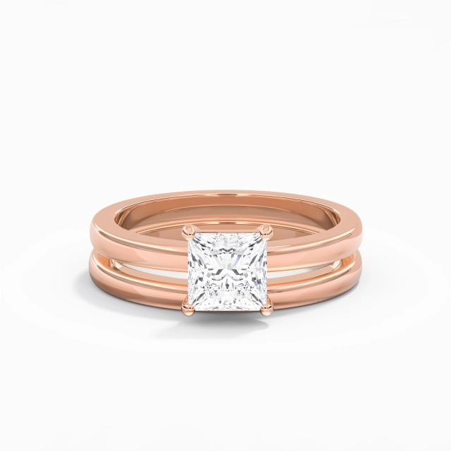 925 Sterling Silver Solitaire Bridal Set Plating 18K Rose Gold Princess Moissanite 1.50ct Straight Shank