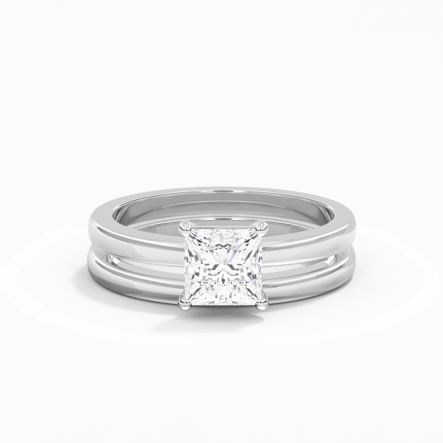 Argent sterling 925 Solitaire Ensemble nuptial Placage Or blanc Princesse Moissanite 1.50ct Tige Droite Argent sterling 925 Solitaire Ensemble nuptial Placage Or blanc Princesse Moissanite 1.50ct Tige Droite