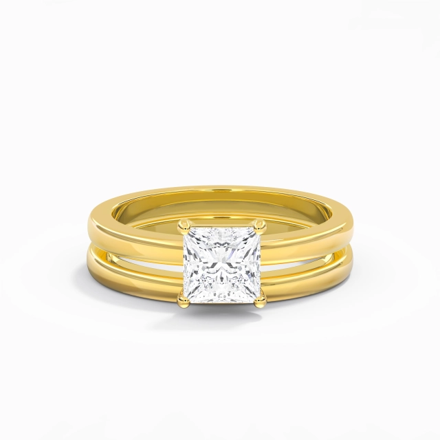 925 Sterling Silver Solitaire Bridal Set Plating 18K Yellow Gold Princess Moissanite 1.50ct Straight Shank