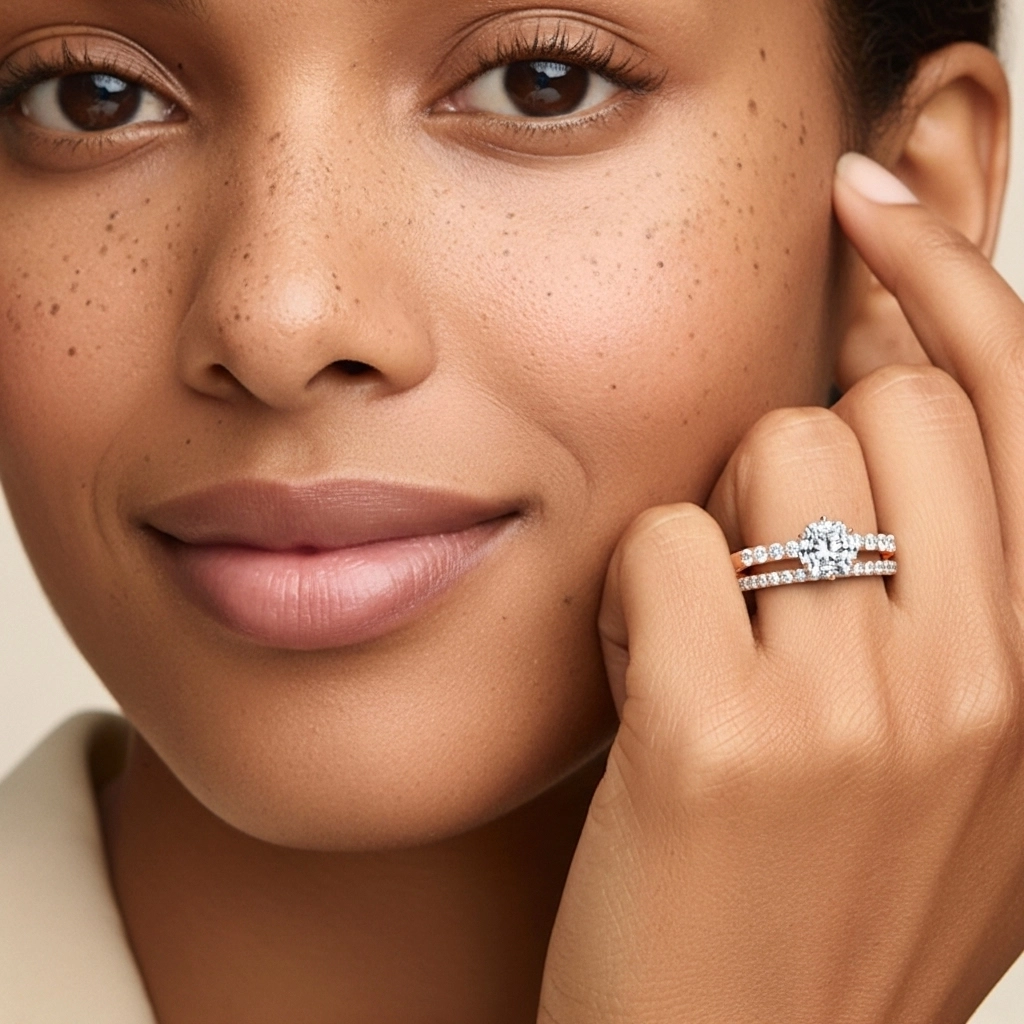 1.00ct Moissanite Ensemble nuptial Or rose 18 carats