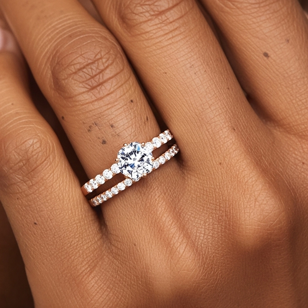 1.00ct Moissanite Ensemble nuptial Or rose 18 carats