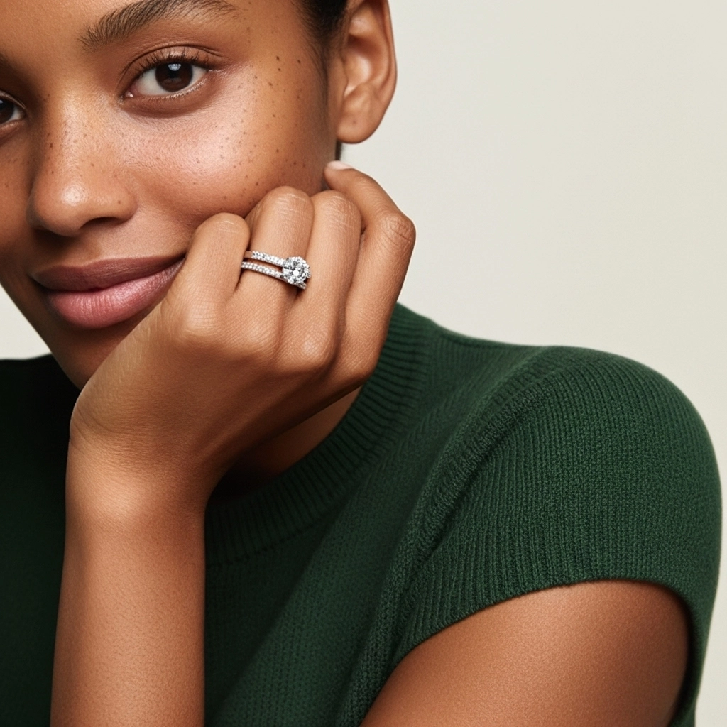 1.00ct Moissanite Ensemble nuptial Argent sterling 925