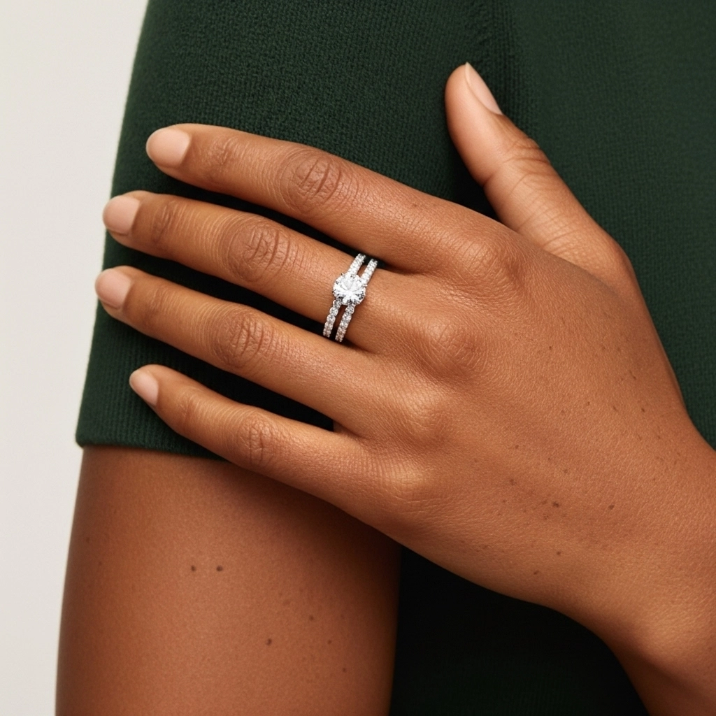 1.00ct Moissanite Ensemble nuptial Argent sterling 925