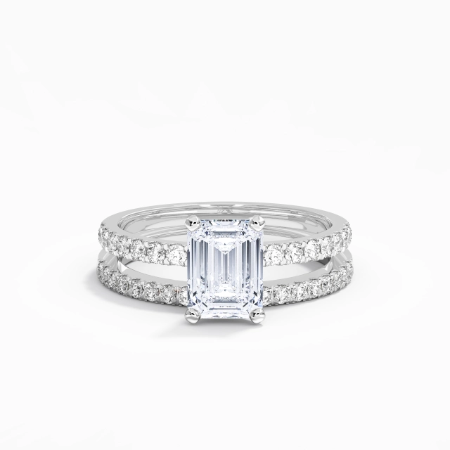 Tige Droite Classique Griffe Ensemble d'alliances Moissanite 2.00ct Émeraude Argent sterling 925