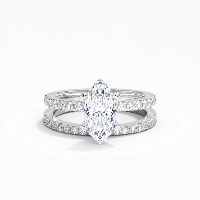 Tige Droite Classique Griffe Ensemble d'alliances Moissanite 2.00ct Marquise Argent sterling 925