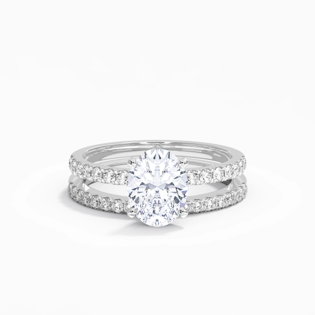 Tige Droite Classique Griffe Ensemble d'alliances Moissanite 2.00ct Ovale Argent sterling 925
