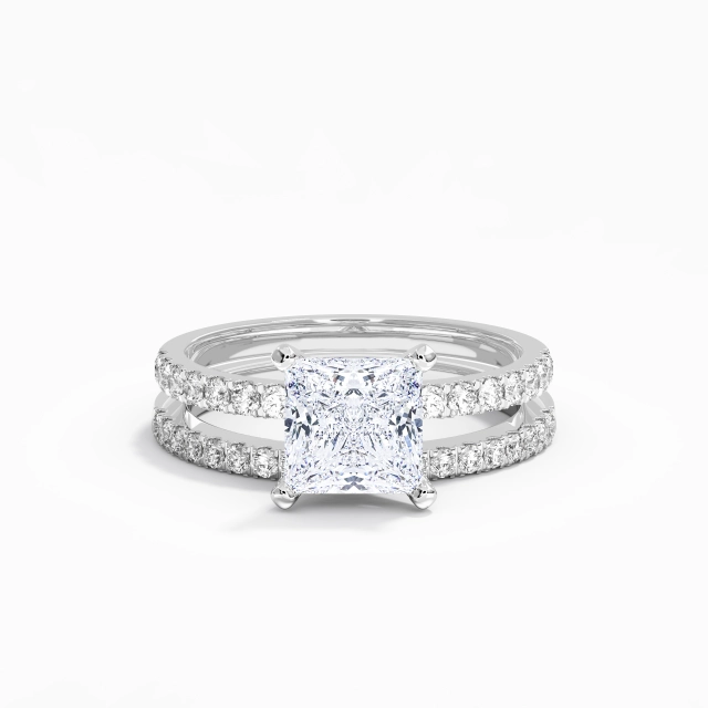 Tige Droite Classique Griffe Ensemble d'alliances Moissanite 2.00ct Princesse Argent sterling 925