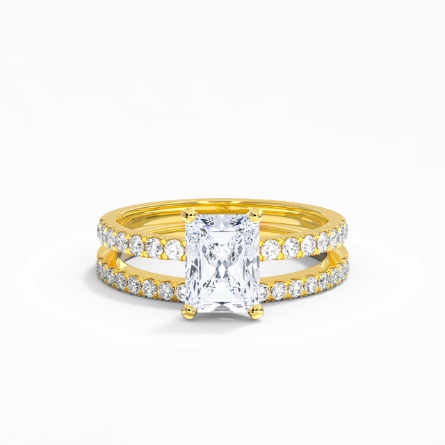 Tige Droite Classique Griffe Ensemble d'alliances Moissanite 2.00ct Radiant Argent sterling 925