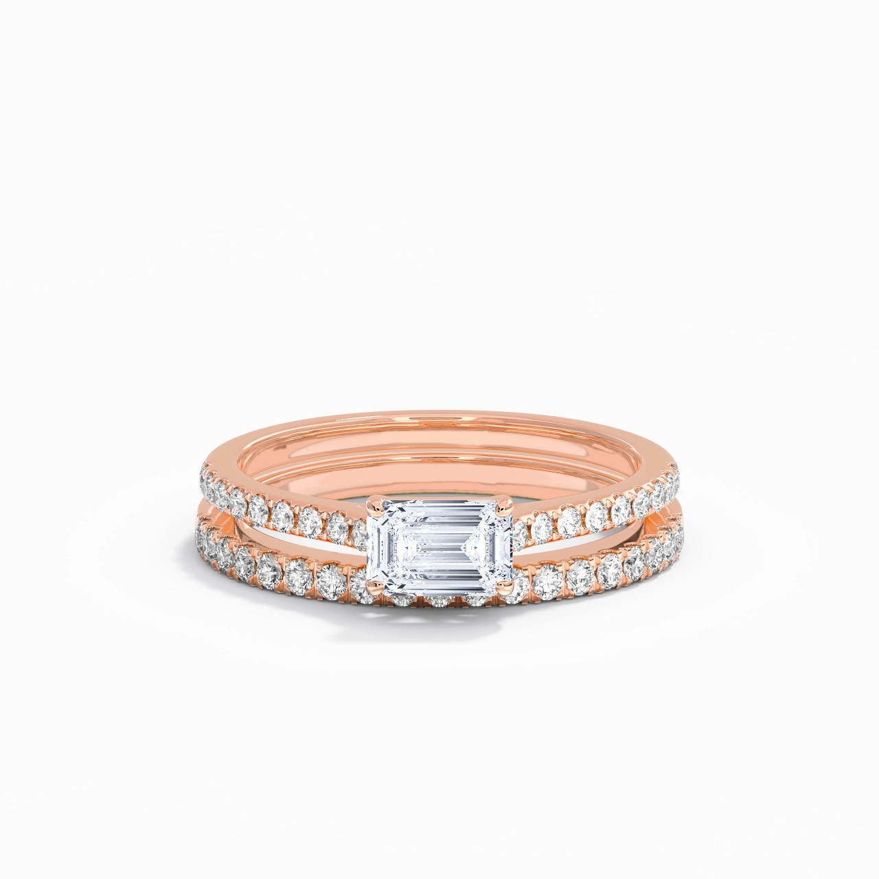 Argent sterling 925 Est Ouest Tige Droite Ensemble nuptial