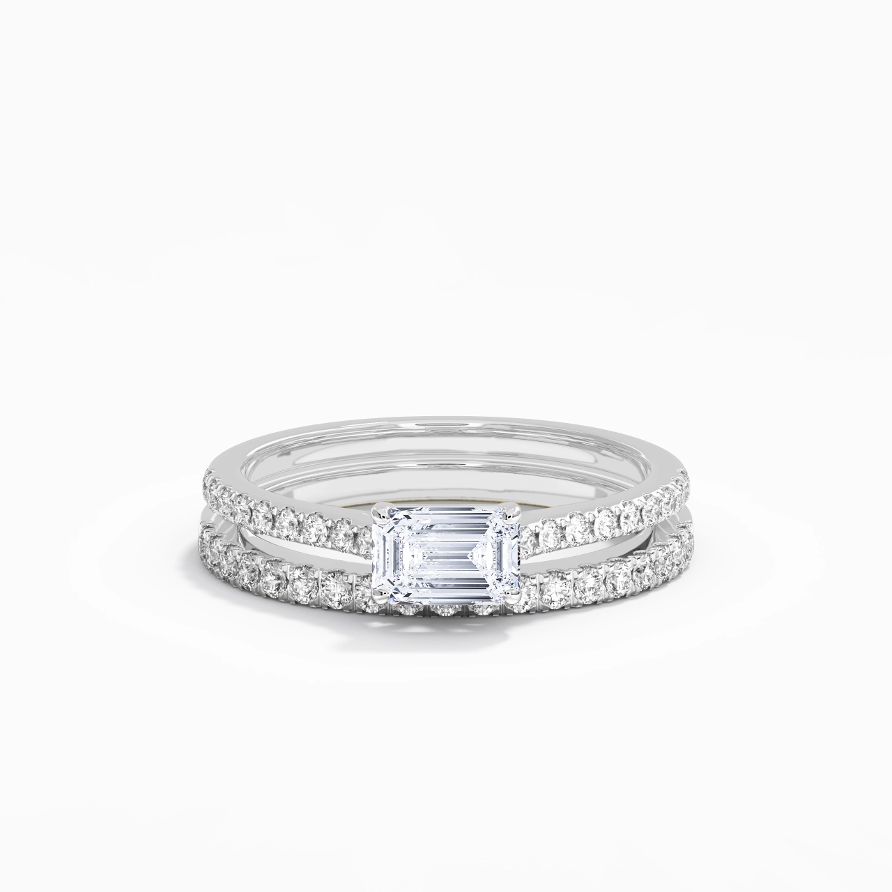 925 Sterling Silver East West Straight Shank Bridal Set