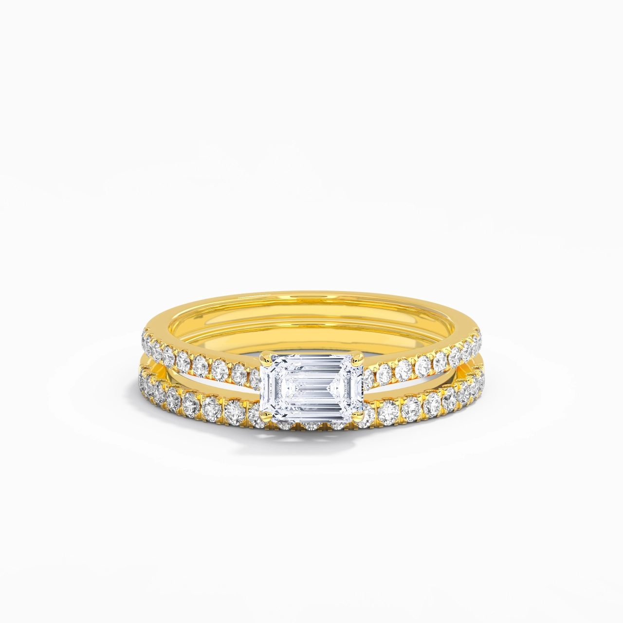 Argent sterling 925 Est Ouest Tige Droite Ensemble nuptial