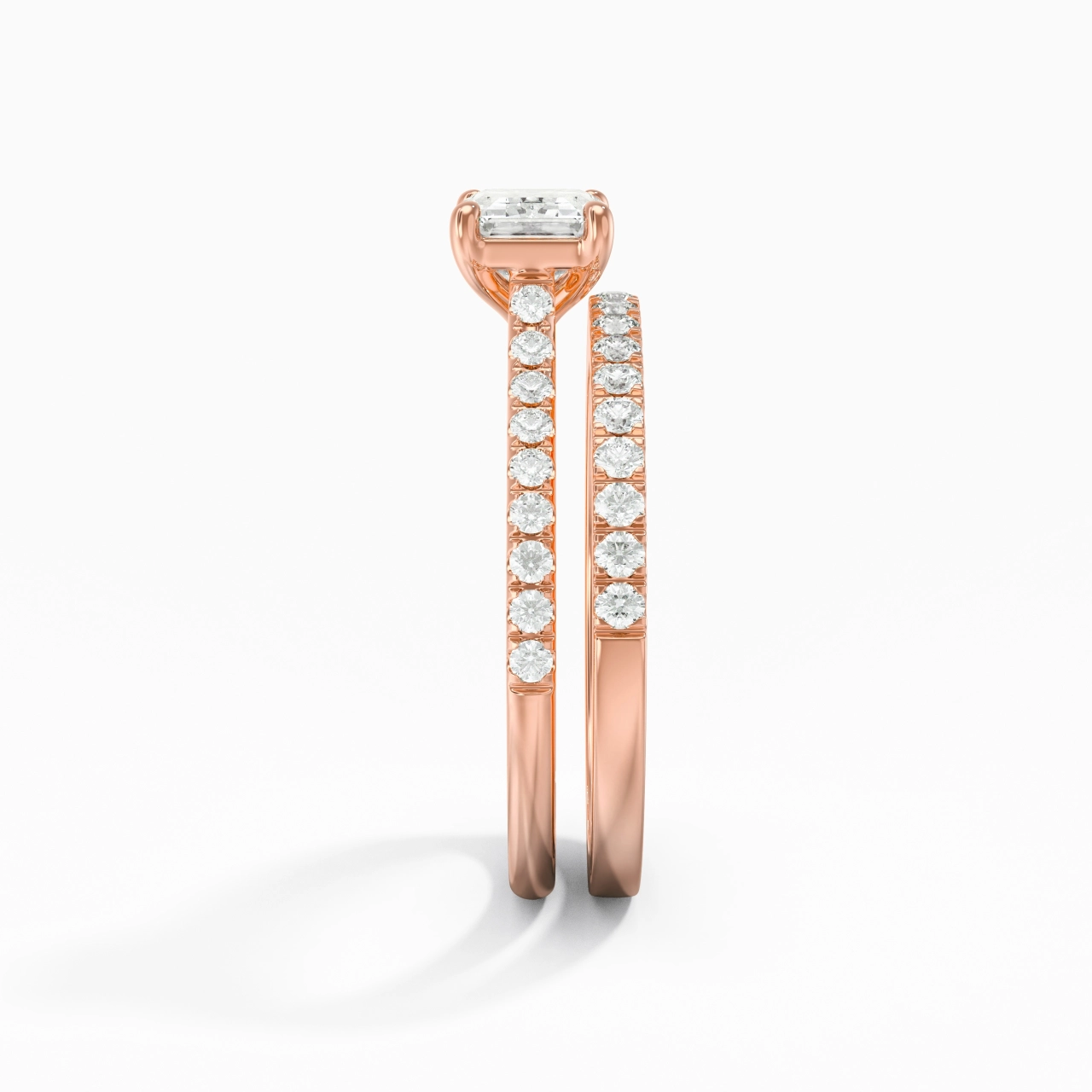 Or rose 18 carats Est Ouest Tige Droite Ensemble nuptial