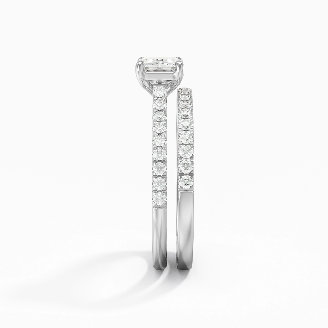 Or blanc 14 carats Est Ouest Tige Droite Ensemble nuptial