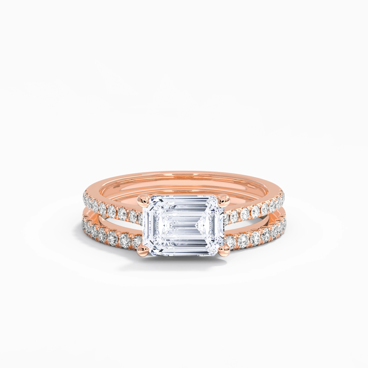 Argent sterling 925 Est Ouest Tige Droite Ensemble nuptial