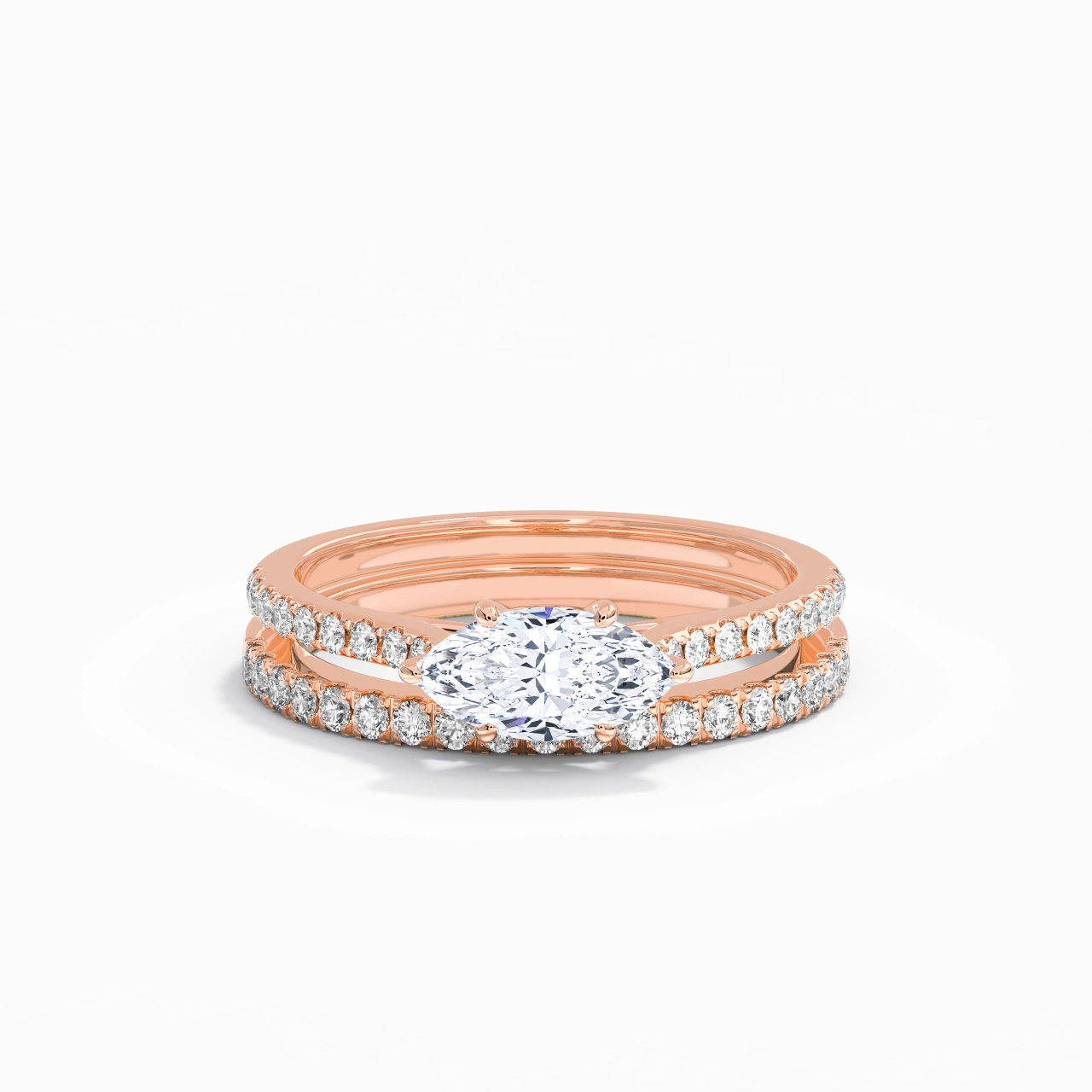 Argent sterling 925 Est Ouest Tige Droite Ensemble nuptial