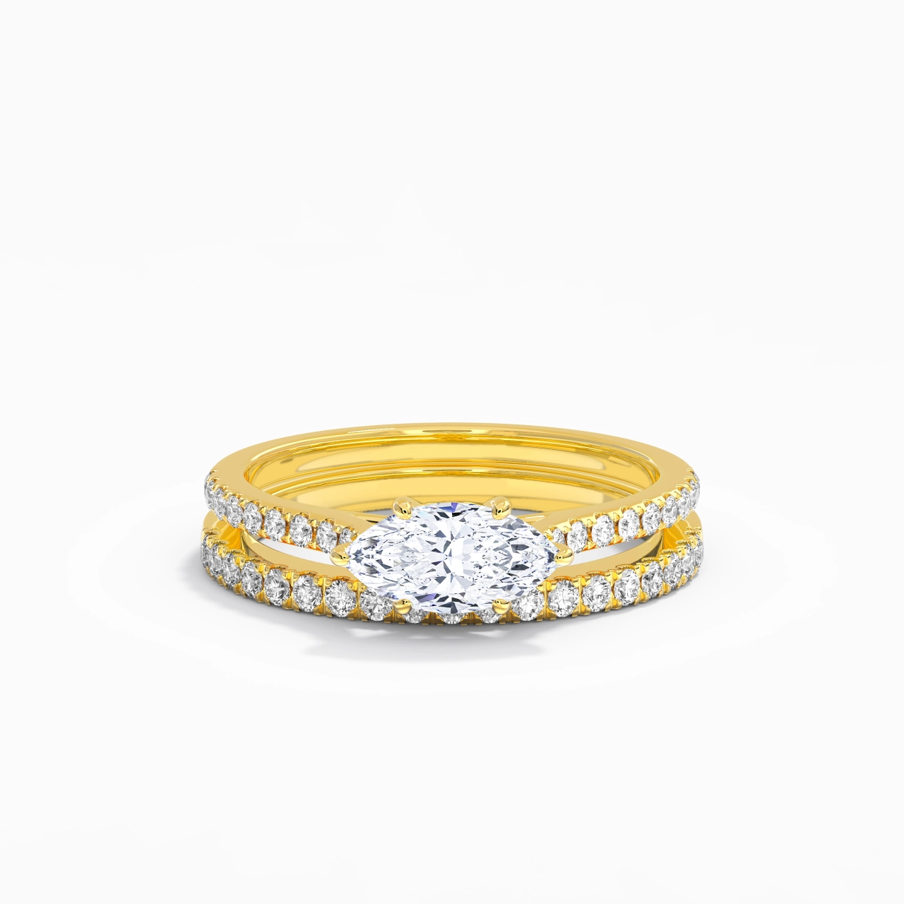 Argent sterling 925 Est Ouest Tige Droite Ensemble nuptial