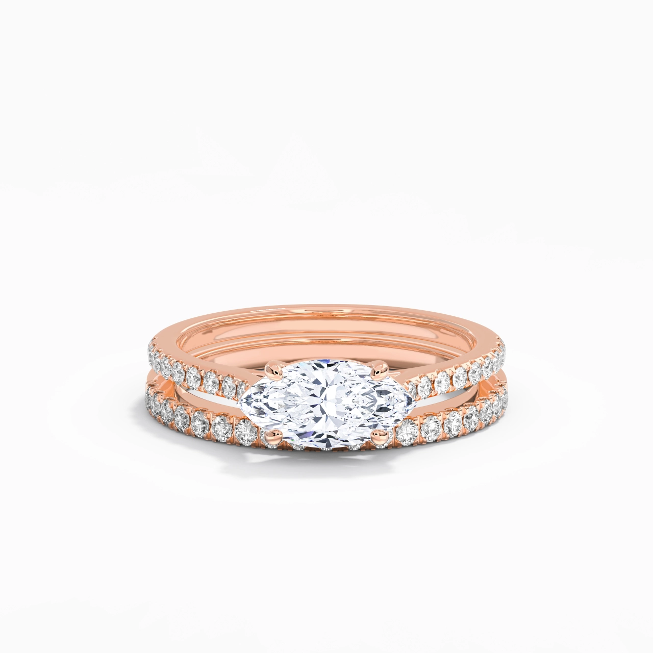 Argent sterling 925 Est Ouest Tige Droite Ensemble nuptial
