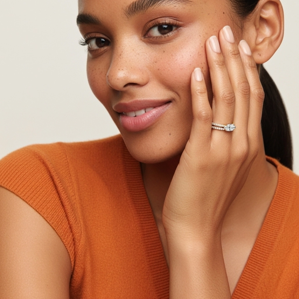 Argent sterling 925 Est Ouest Tige Droite Ensemble nuptial